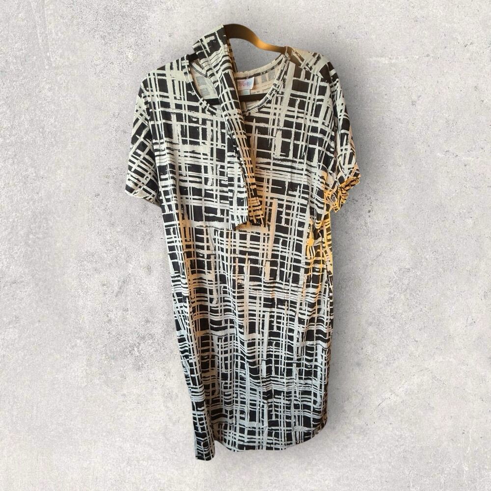LuLaRoe Marly Midi Dress , Black And White Line Print, 2xl, NWT
